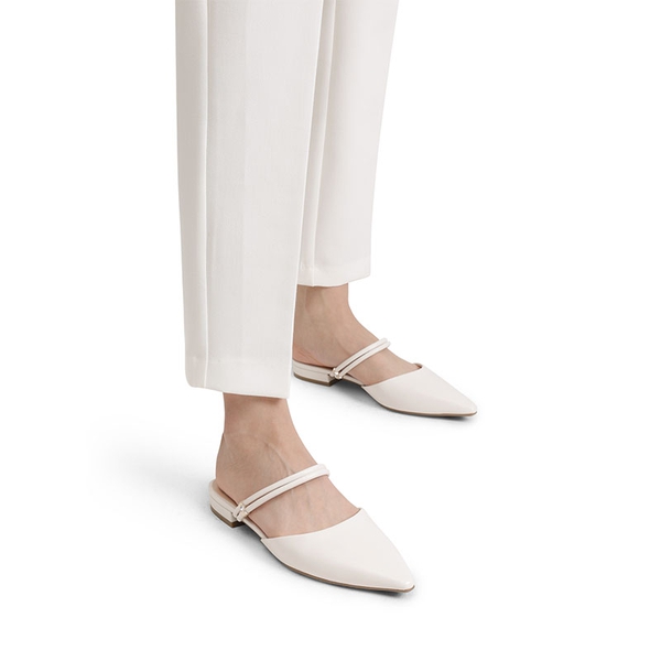 Pointed Toe Two-Way Slip on Mules - WHITE - 1
